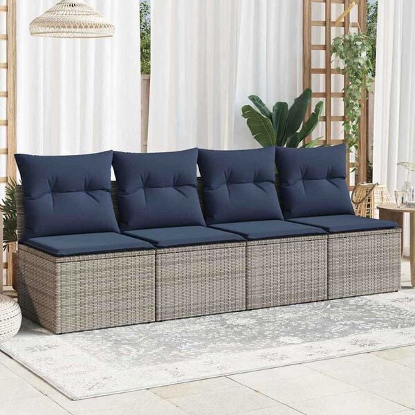 vidaXL Garden Sofa with Cushion Grey 220 x 62 x 69 cm Poly Rattan