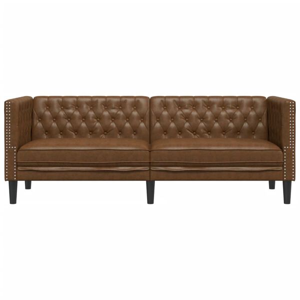 vidaXL Chesterfield Sofa 3-Seater Brown Faux Suede Leather