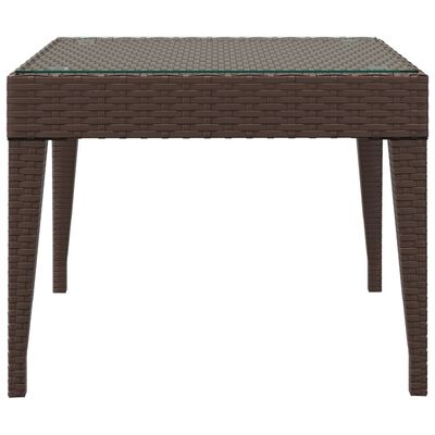 vidaXL Side Table Brown 50x50x38 cm Poly Rattan and Tempered Glass