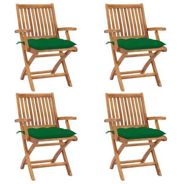 vidaXL Folding Garden Chairs with Cushions 4 pcs Solid Teak Wood