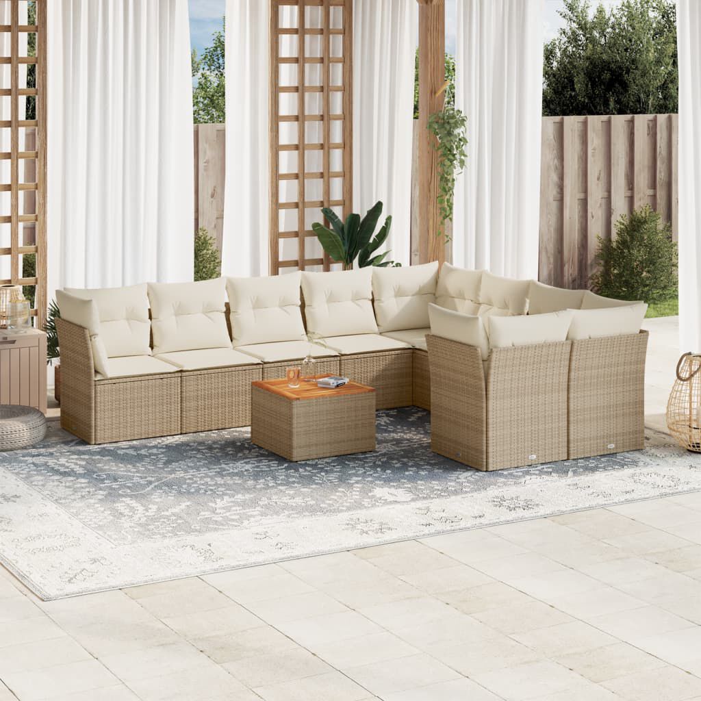 vidaXL 10 Piece Garden Sofa Set with Cushions Beige Poly Rattan