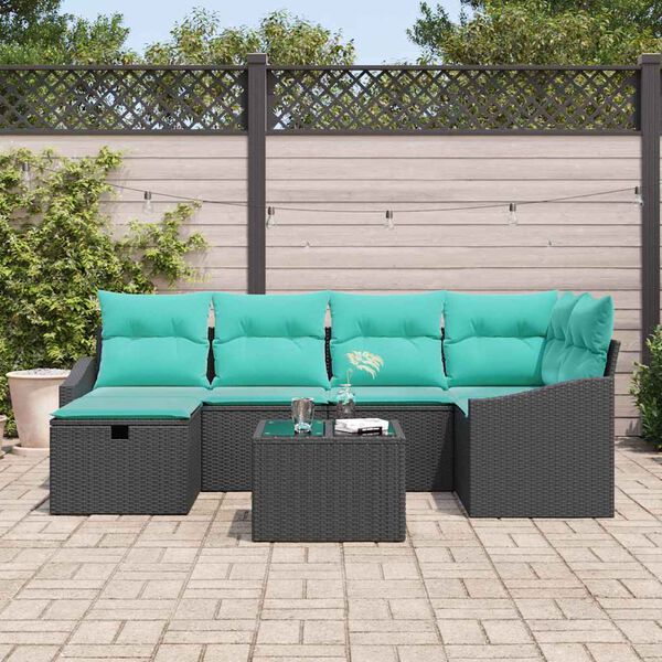 vidaXL Sofa Set with Cushion with Storage Black Poly Rattan