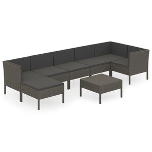 vidaXL 8 Piece Garden Lounge Set with Cushions Poly Rattan Grey