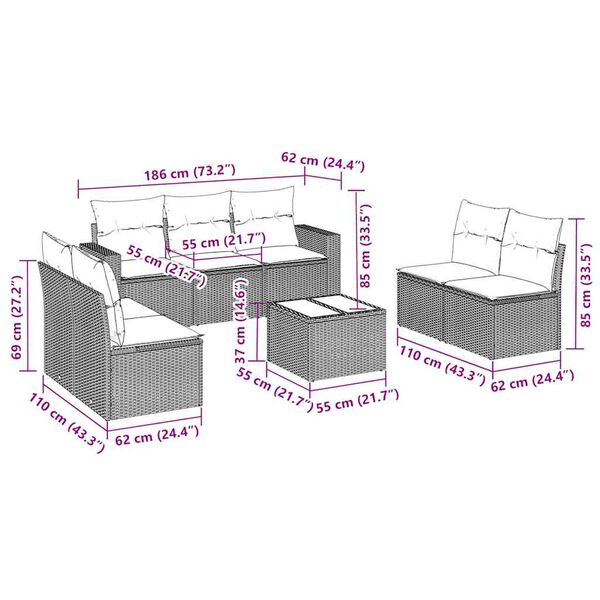 vidaXL 8 Piece Garden Sofa Set with Cushions Black Poly Rattan