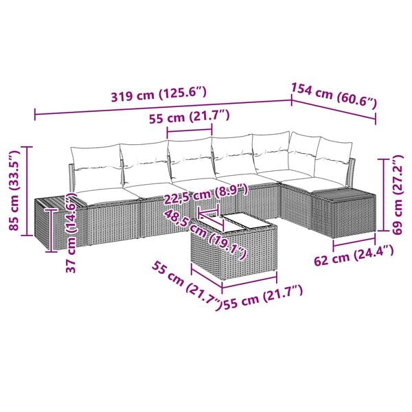 vidaXL 7 Piece Garden Sofa Set with Cushions Black Poly Rattan