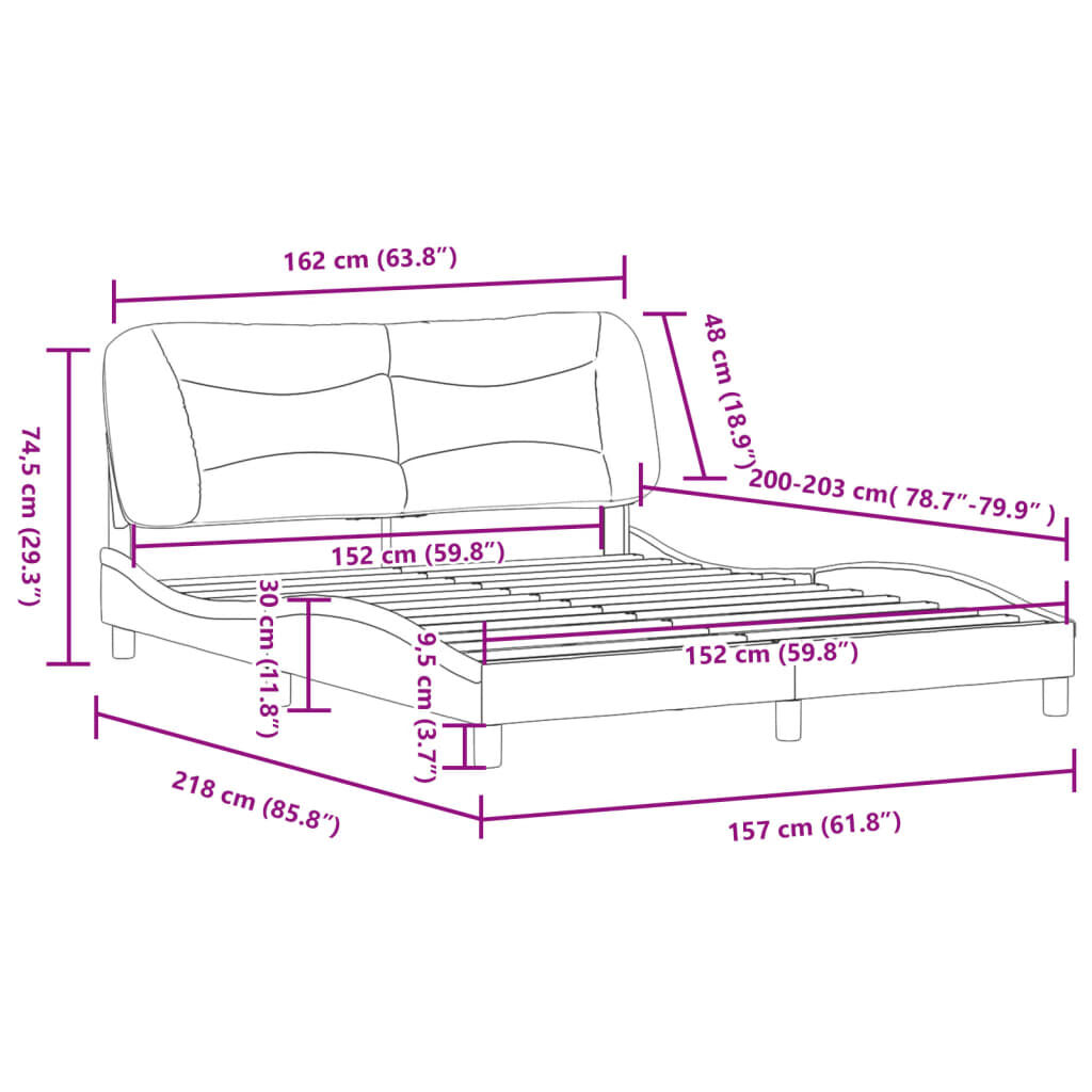 vidaXL Bed Frame without Mattress Dark Grey 152x203 cm Queen Fabric