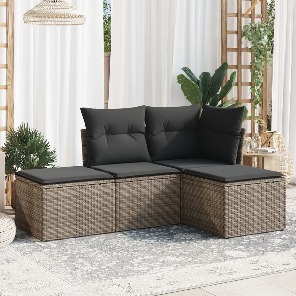 vidaXL 4 Piece Garden Sofa Set with Cushions Grey Poly Rattan
