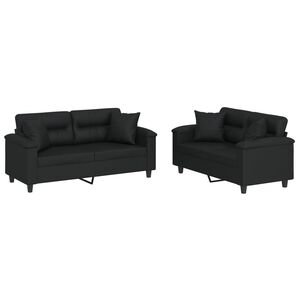 vidaXL 2 Piece Sofa Set with Pillows Black Faux Leather