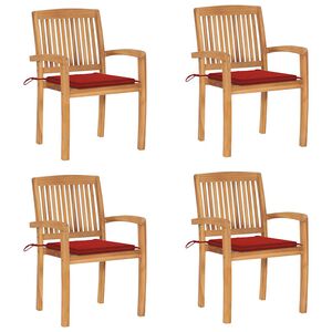 vidaXL Stacking Garden Chairs with Cushions 4 pcs Solid Teak Wood