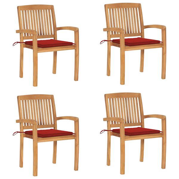 vidaXL Stacking Garden Chairs with Cushions 4 pcs Solid Teak Wood