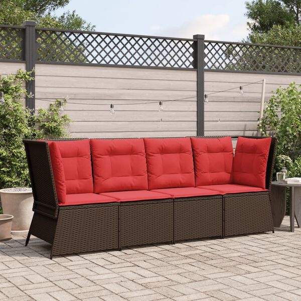 vidaXL Garden Sofa Corner with Cushions Brown Poly Rattan