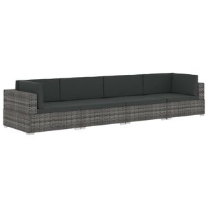 vidaXL 4 Piece Garden Sofa Set with Cushions Poly Rattan Grey