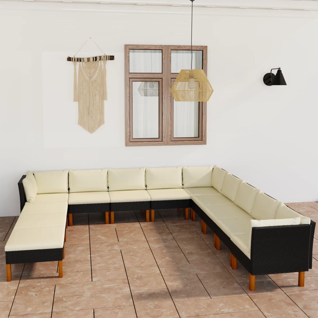 vidaXL 12 Piece Garden Lounge Set with Cushions Poly Rattan Black