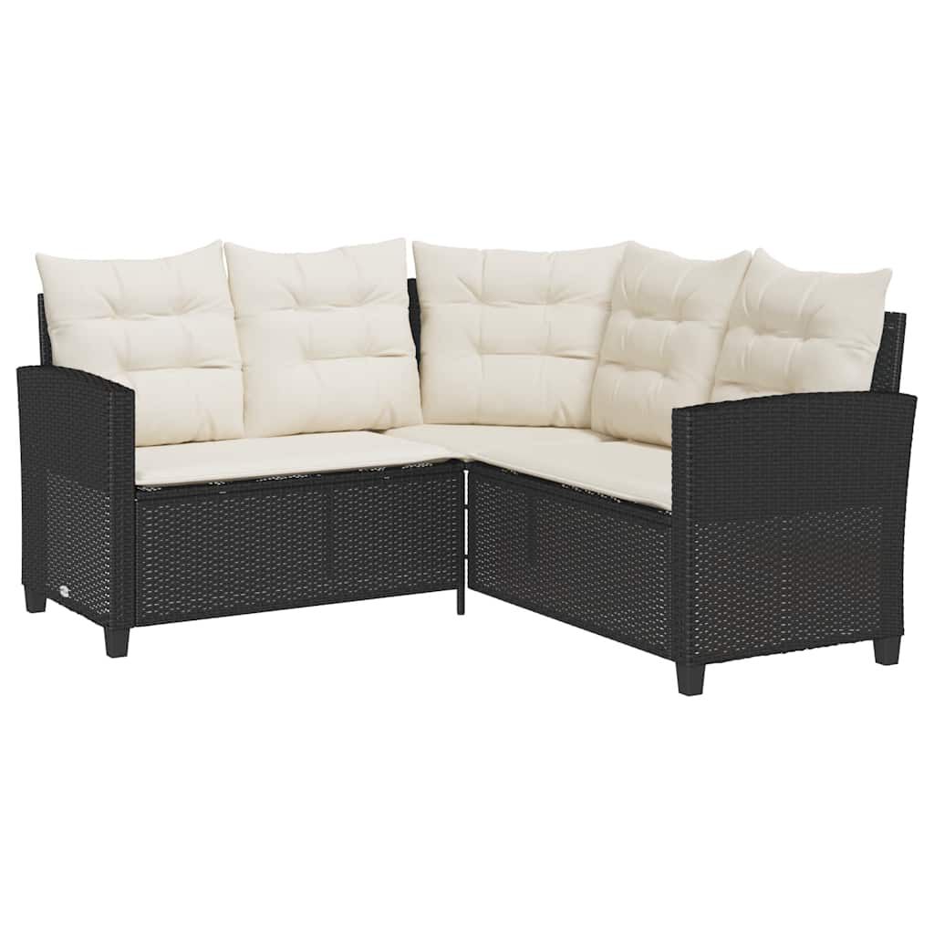 vidaXL Garden Sofa with Table&Cushions L-shaped Black Poly Rattan