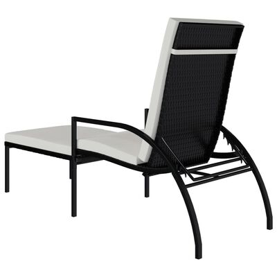 vidaXL Sun Lounger with Footrest PE Rattan Black