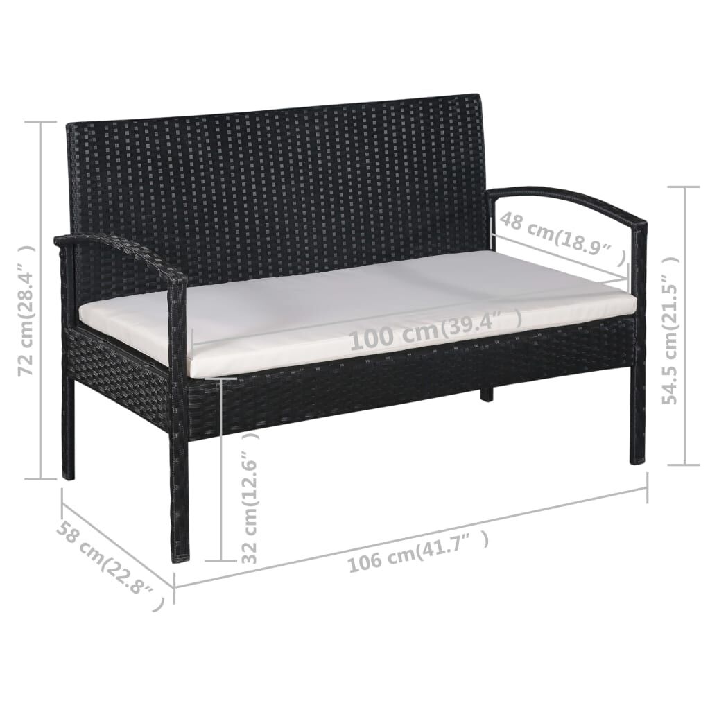 vidaXL 5 Piece Garden Lounge Set with Cushions Poly Rattan Black