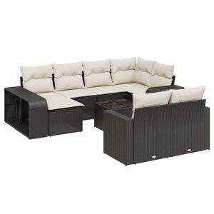 vidaXL 11 Piece Garden Sofa Set with Cushions Black Poly Rattan
