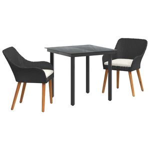 vidaXL Garden Dining Set with Cushion 3 pcs Black Poly Rattan