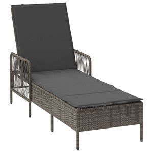vidaXL Sun lounger Reclining 1-person Grey 157 x 55 x 92cm Poly Rattan