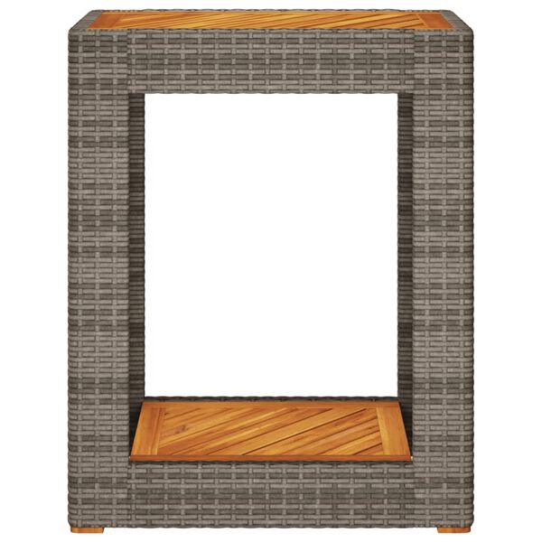 vidaXL Garden Side Table with Wooden Top Grey 60x40x75 cm Poly Rattan