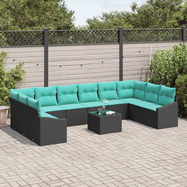 vidaXL 11 Piece Garden Sofa Set with Cushions Black Poly Rattan