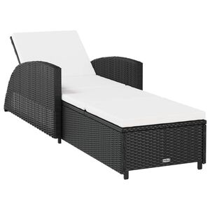 vidaXL Sun Lounger with Cream White Cushion Poly Rattan Black