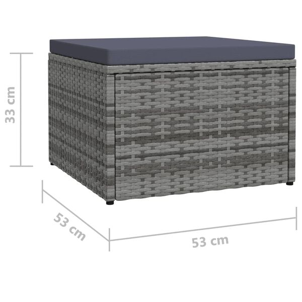 vidaXL Garden Footstool with Cushion Grey Poly Rattan