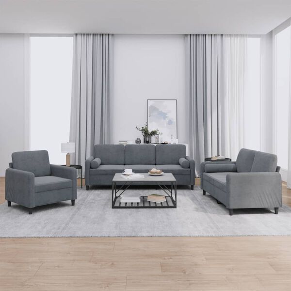 vidaXL 3 Piece Sofa Set with Pillows Dark Grey Velvet