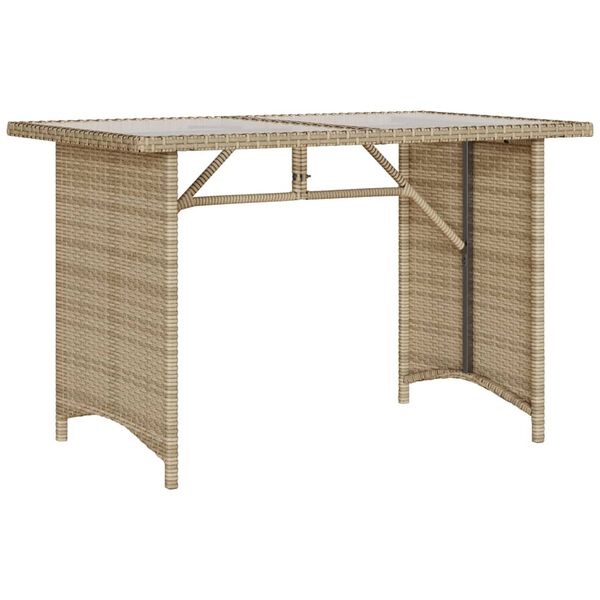 vidaXL Garden Table with Glass Top Beige 110x68x70 cm Poly Rattan