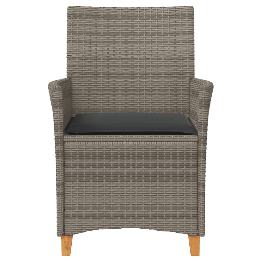vidaXL Garden Chairs with Cushions 2 pcs Grey Poly Rattan&Solid Wood