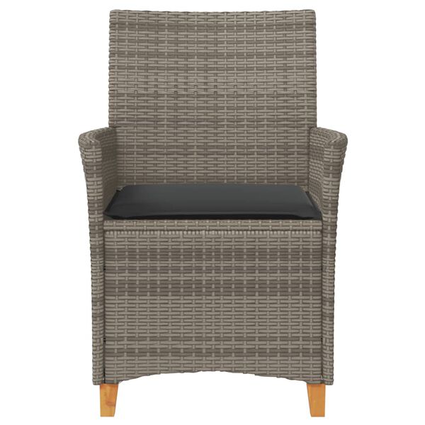 vidaXL Garden Chairs with Cushions 2 pcs Grey Poly Rattan&Solid Wood