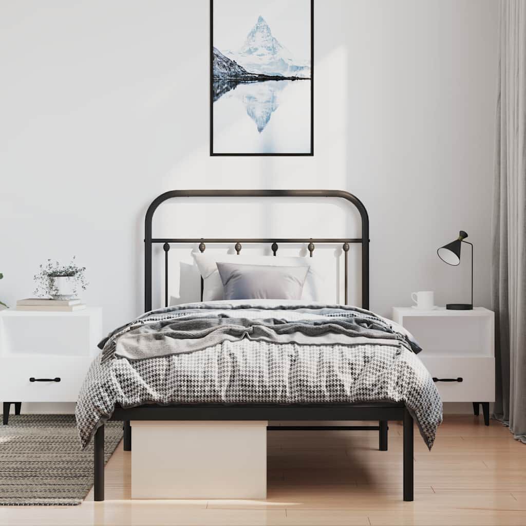vidaXL Metal Bed Frame without Mattress with Headboard Black 100x190cm