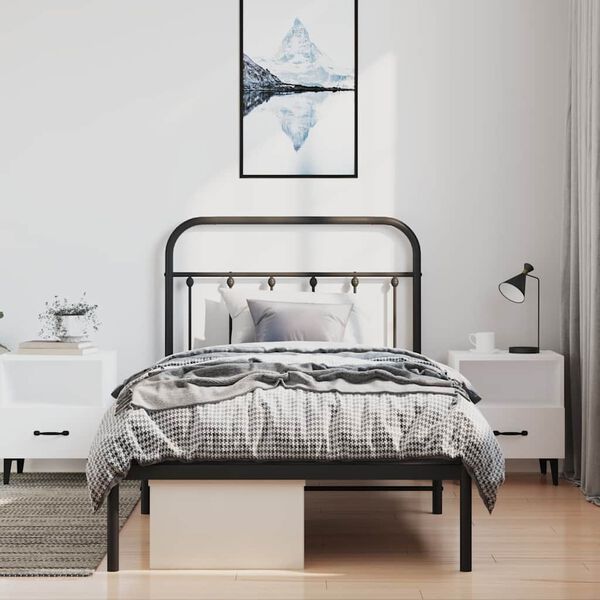 vidaXL Metal Bed Frame without Mattress with Headboard Black 100x190cm