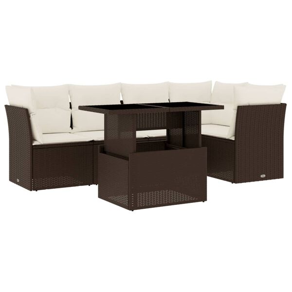 vidaXL 6 Piece Garden Sofa Set with Cushions Brown Poly Rattan
