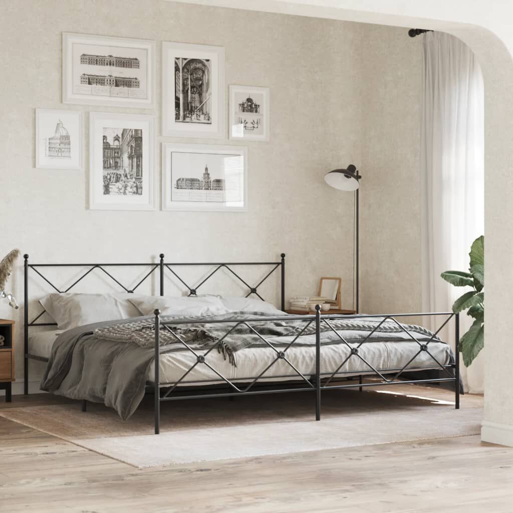 vidaXL Metal Bed Frame without Mattress with Footboard Black 193x203cm