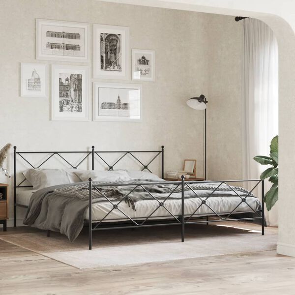 vidaXL Metal Bed Frame without Mattress with Footboard Black 193x203cm