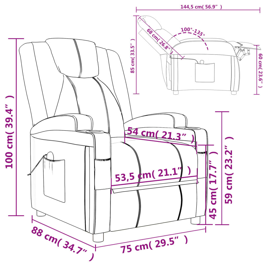 vidaXL Massage Chair Wine Red Faux Leather
