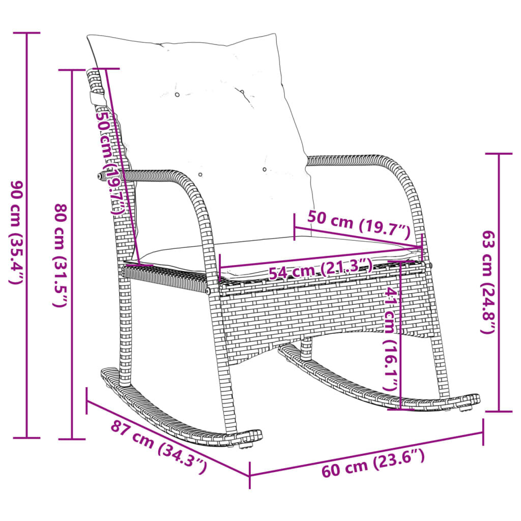 vidaXL Garden Rocking Chair with Cushions Black Poly Rattan