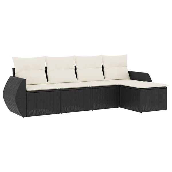 vidaXL 5 Piece Garden Sofa Set with Cushions Black Poly Rattan