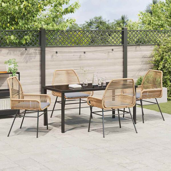vidaXL Garden Dining Set with Cushion 5 pcs Brown Poly Rattan
