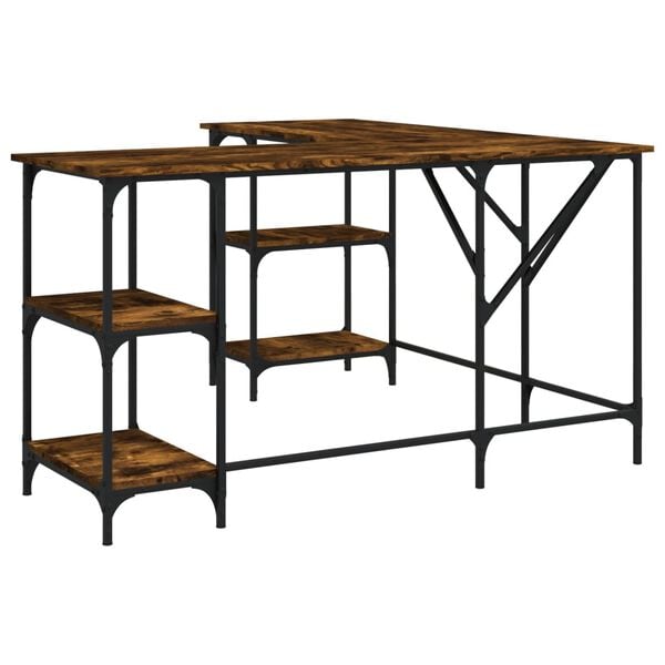 vidaXL Desk Smoked Oak 139x139x75 cm Engineered Wood