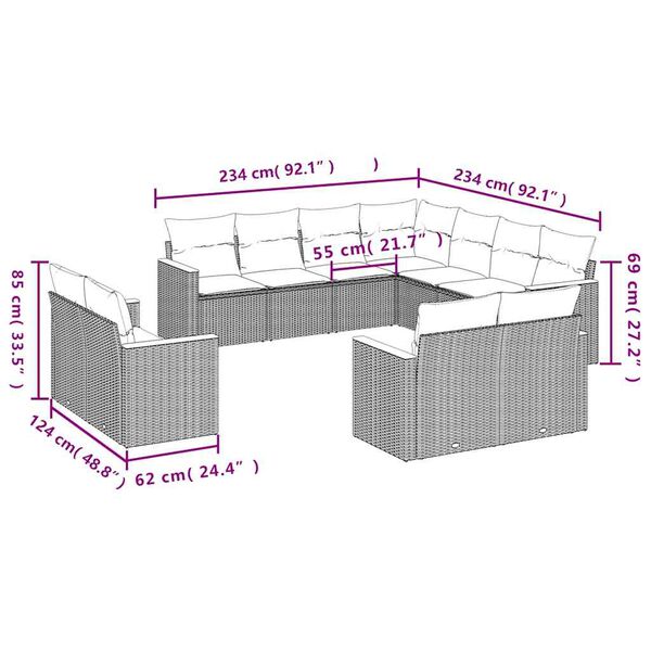 vidaXL 11 Piece Garden Sofa Set with Cushions Black Poly Rattan