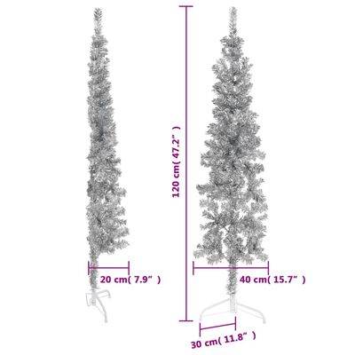 vidaXL Slim Artificial Half Christmas Tree with Stand Silver 120 cm