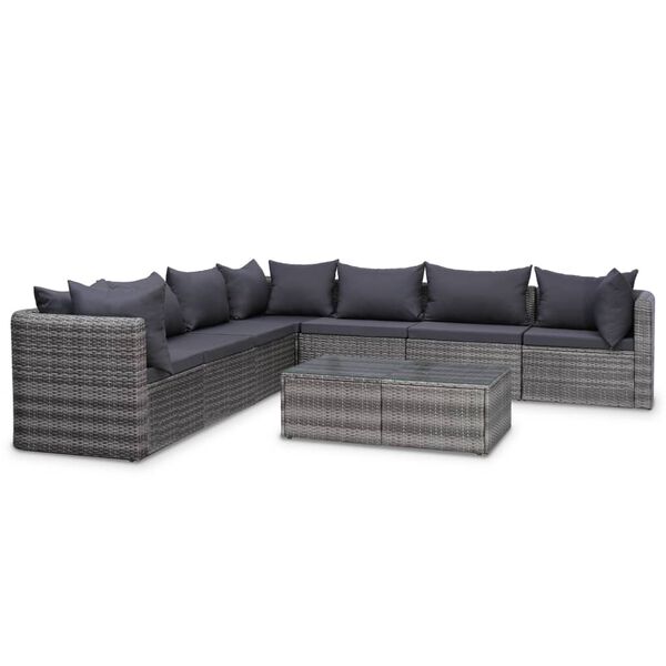 vidaXL 10 Piece Garden Lounge Set with Cushions Poly Rattan Grey