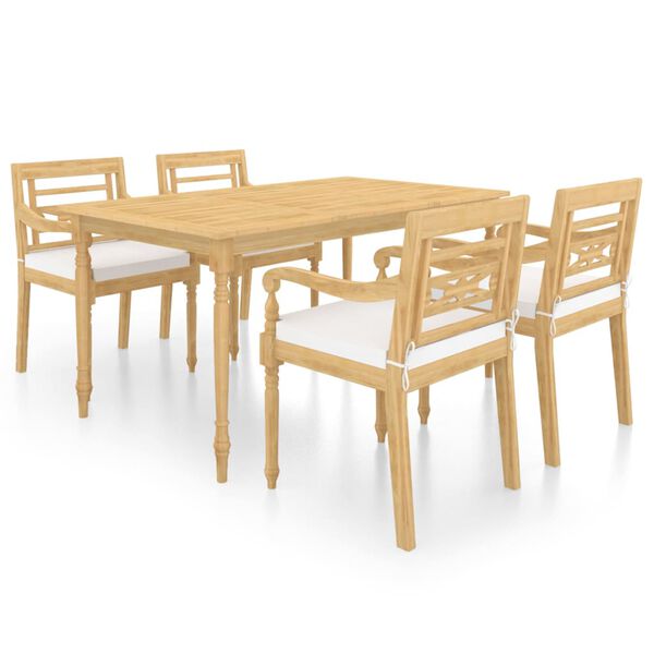 vidaXL 5 Piece Garden Dining Set with Cushions Solid Teak Wood