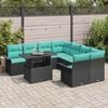 vidaXL Garden Sofa Set with Cushion 9 pcs Black Poly rattan