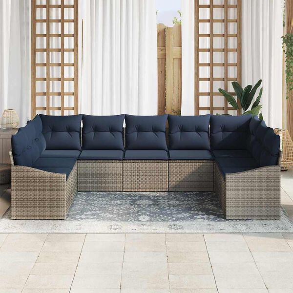 vidaXL Sofa Set with Cushion 9 pcs Grey Poly Rattan
