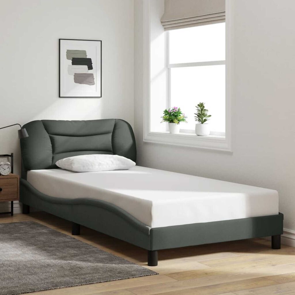 vidaXL Bed Frame with LED without Mattress "Hvar" Dark Grey 100x190 cm Fabric