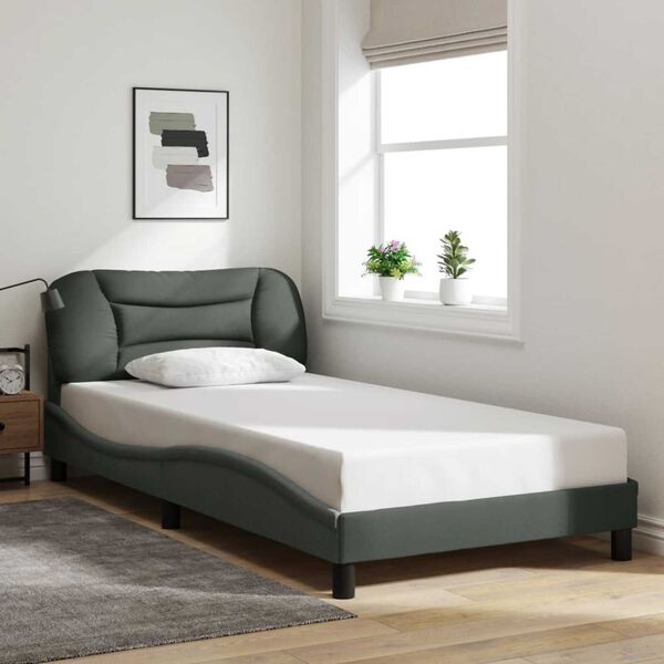 vidaXL Bed Frame with LED without Mattress "Hvar" Dark Grey 100x190 cm Fabric