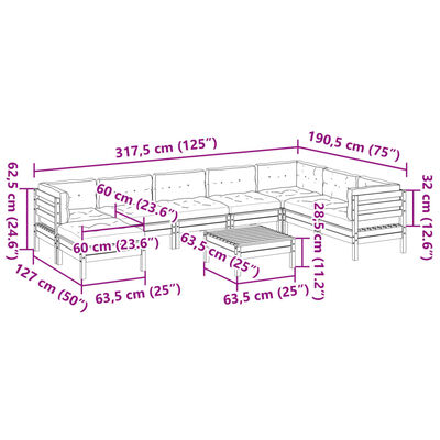 vidaXL 9 Piece Garden Sofa Set with Cushions Wax Brown Solid Wood Pine